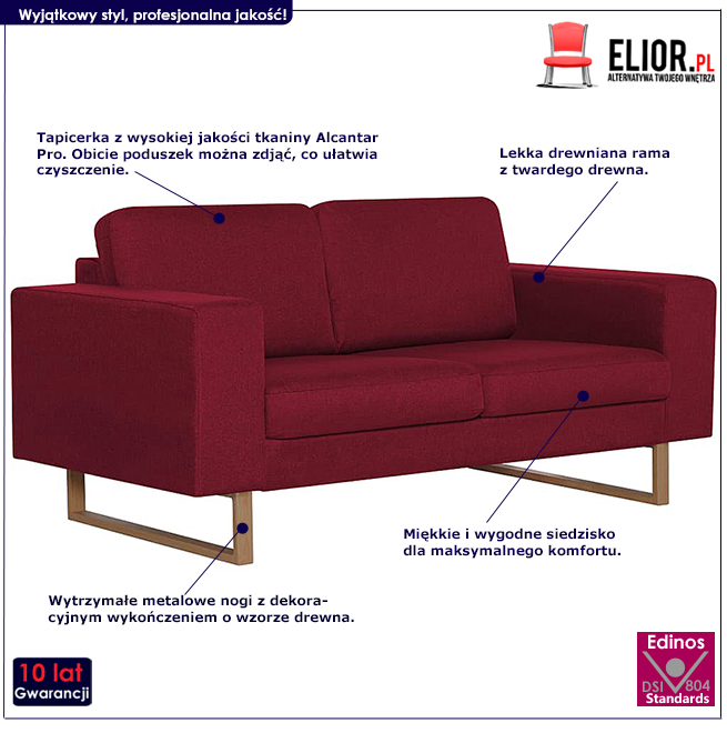 Produkt Elegancka dwuosobowa sofa Ladi 2X - czerwone wino