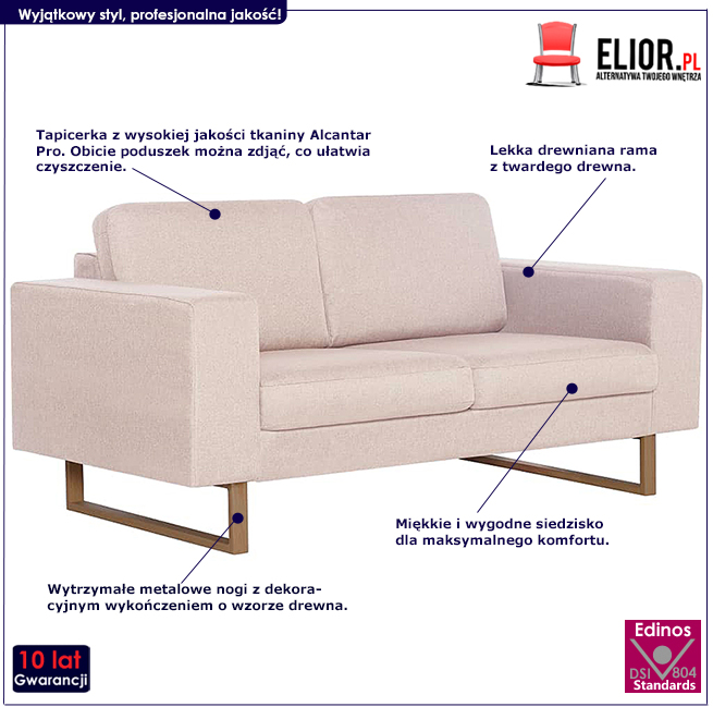 Produkt Elegancka dwuosobowa sofa Ladi 2X - kremowa
