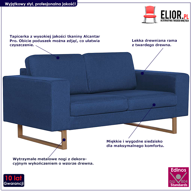 Produkt Granatowa elegancka dwuosobowa sofa - Ladi 2X