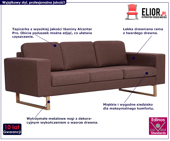 Produkt Elegancka trzyosobowa sofa Ladi 3X - brązowa