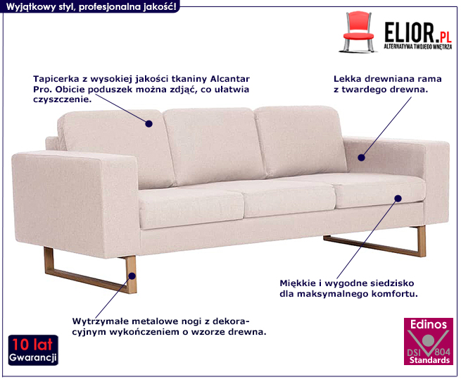 Produkt Elegancka trzyosobowa sofa Ladi 3X - kremowa