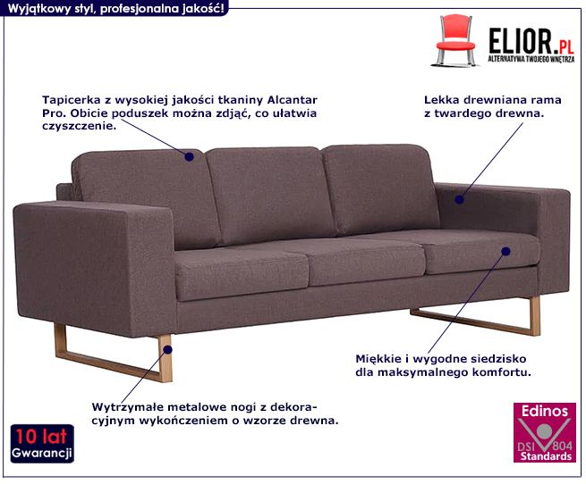 Produkt Elegancka trzyosobowa sofa Ladi 3x -  taupe