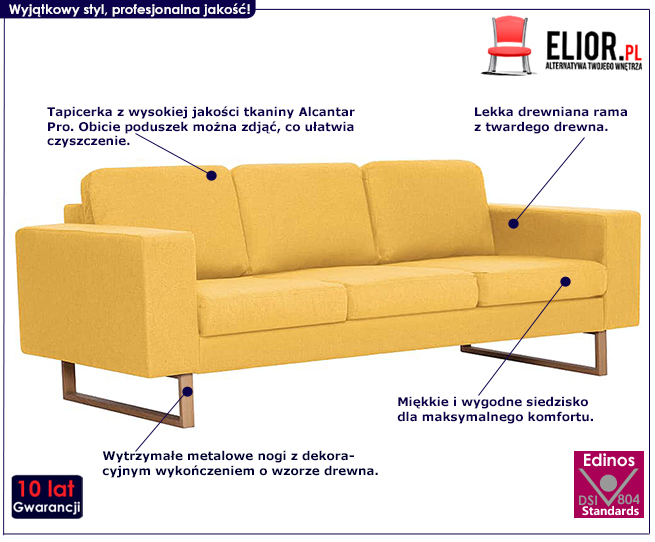 Produkt Elegancka trzyosobowa sofa Ladi 3X - żółta