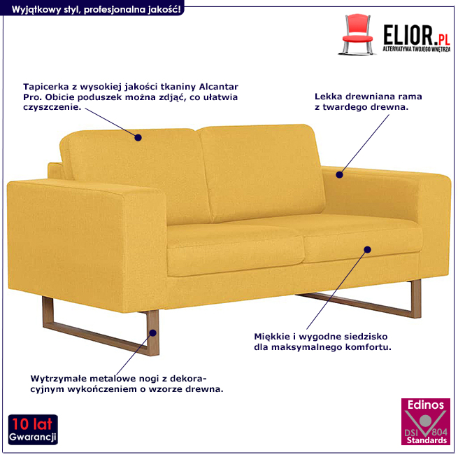 Produkt Elegancka dwuosobowa sofa Ladi 2X - żółta
