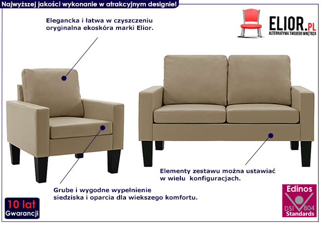 3-osobowy komplet wypoczynkowy cappuccino Lencor 2A
