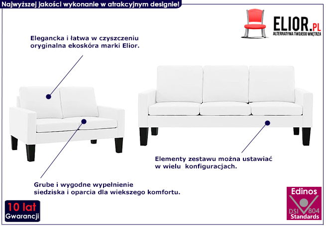 5-osobowy komplet wypoczynkowy biały Lencor 2C 
