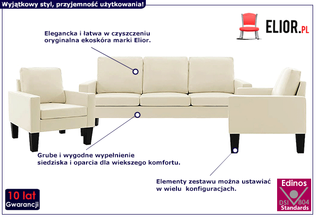 6-osobowy komplet wypoczynkowy kremowy Lencor 2D