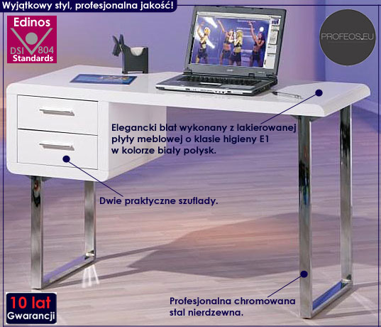 Białe lakierowane biurko wysoki połysk Lunne