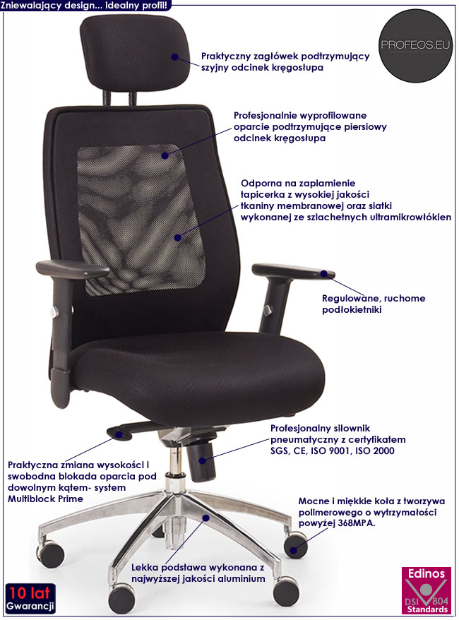wygodny czarny fotel gabinetowy obrotowy Delixa do biurka