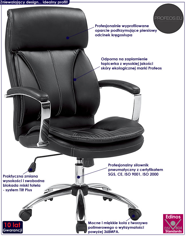 czarny fotel tapicerowany obrotowy do biurka Agos