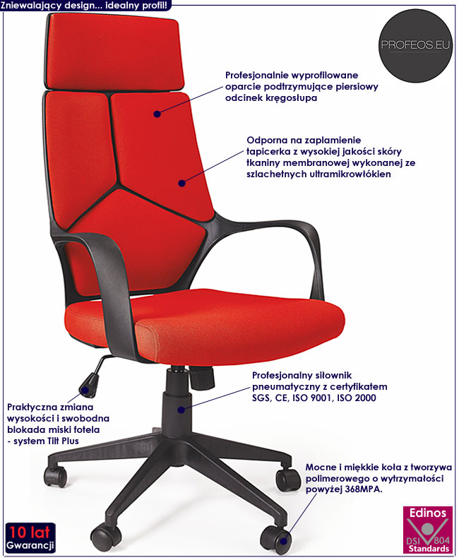 nowoczesny fotel obrotowy biurowy do gabinetu czerwony Esmond
