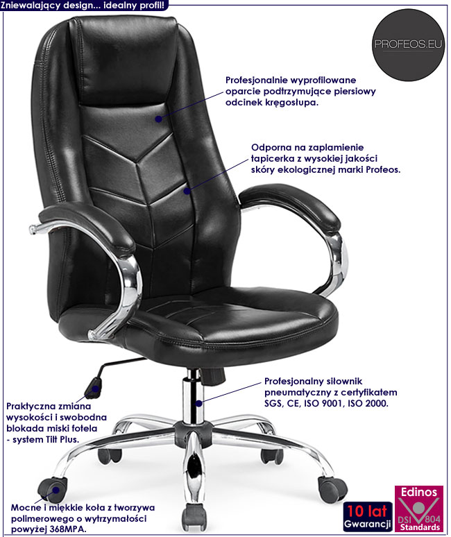 Czarny fotel obrotowy tapicerowany Voxar