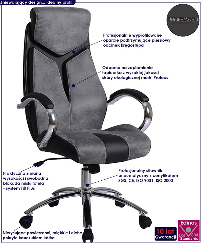 popielaty fotel obrotowy do biura komputera szary Piccolo