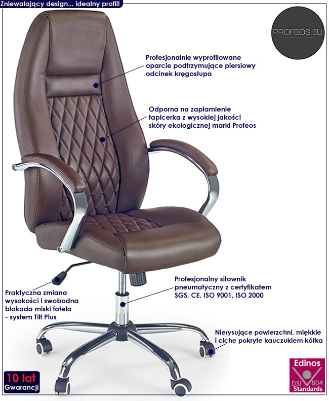 brązowy fotel obrotowy do gabinetu biurowy do biurka Telso
