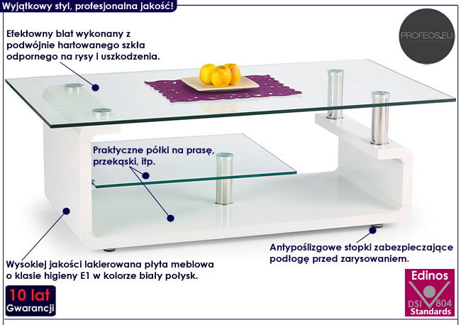 Lakierowana biała ława do salonu Zirkos