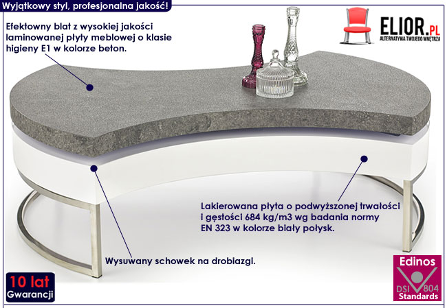 Lakierowana biała ława beton Resi