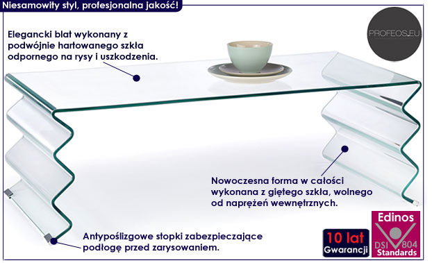 Gięta szklana ława do salonu Selis