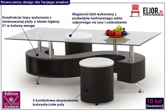 zestaw kawowy ława z pufami wenge Ilda