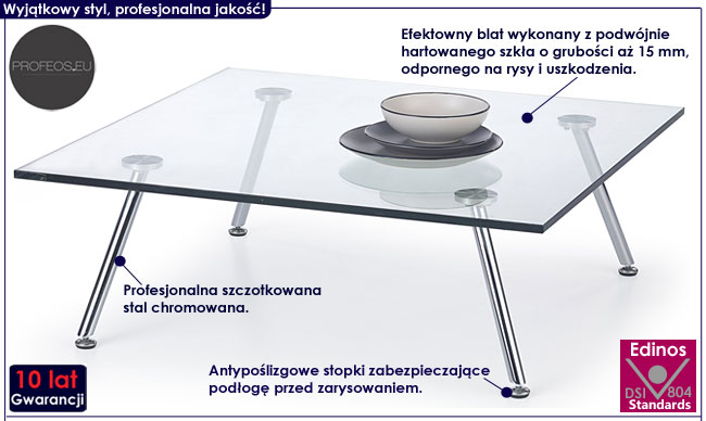Bezbarwna duża, niska ława szklana Ifoter 4X