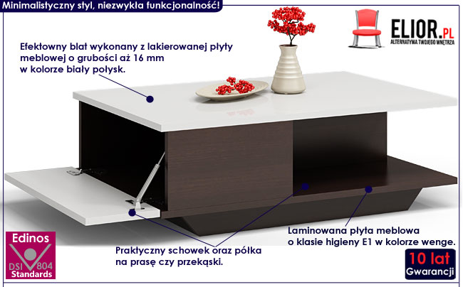 Lakierowana ława biała, wenge Noka