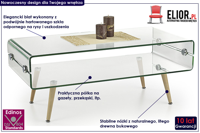 ława gięta szklana Rokko prostokąt