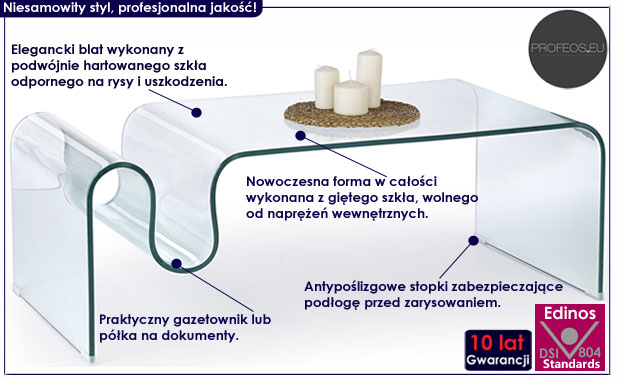 Gięta szklana ława przezroczysta Goxi