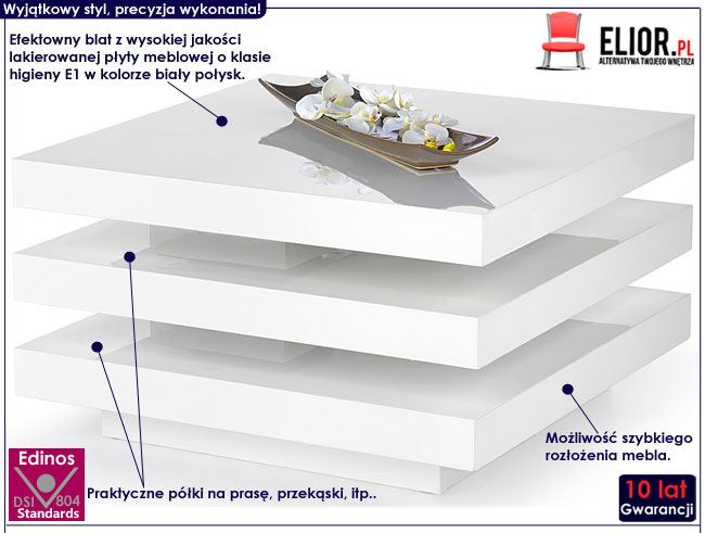 Biała rozkładana ława lakierowana Debbie