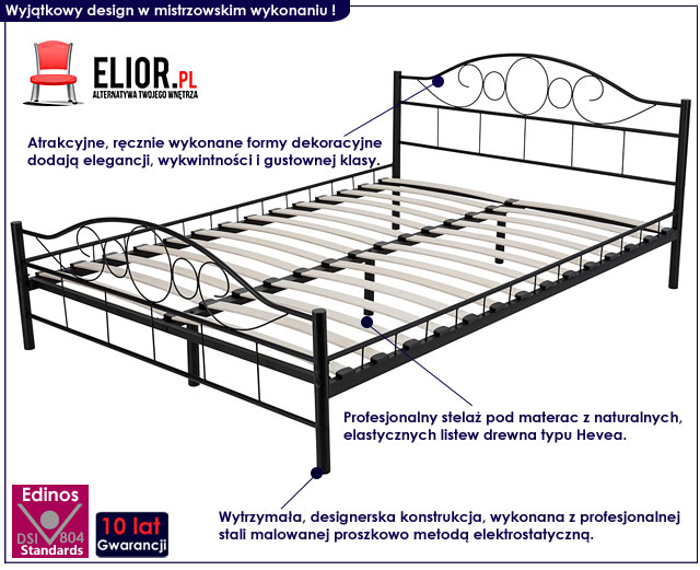 łóżko metalowe czarne 140x200 sanser