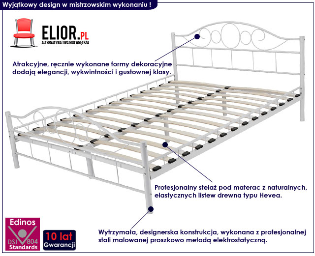łóżko metalowe białe 140x200 sanser