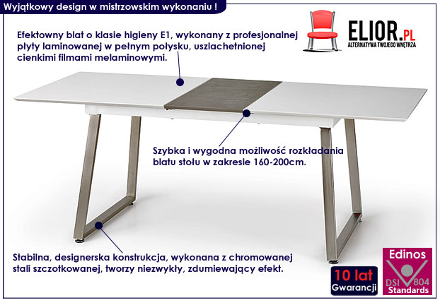 stół biały beton rozkładany Rofi