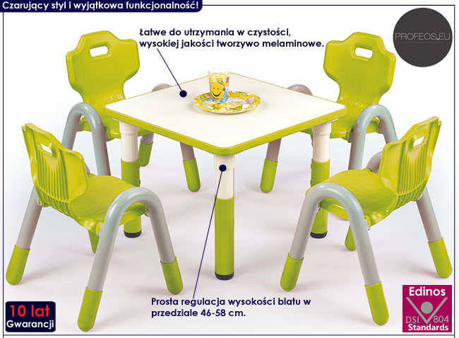 Regulowany, zielony stolik do pokoju dziecięcego Oriset