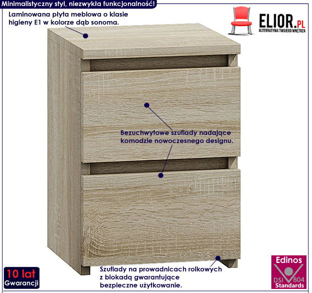 Szafka nocna do sypialni, pokoju dziecięcego dąb sonoma Lanilo 2X