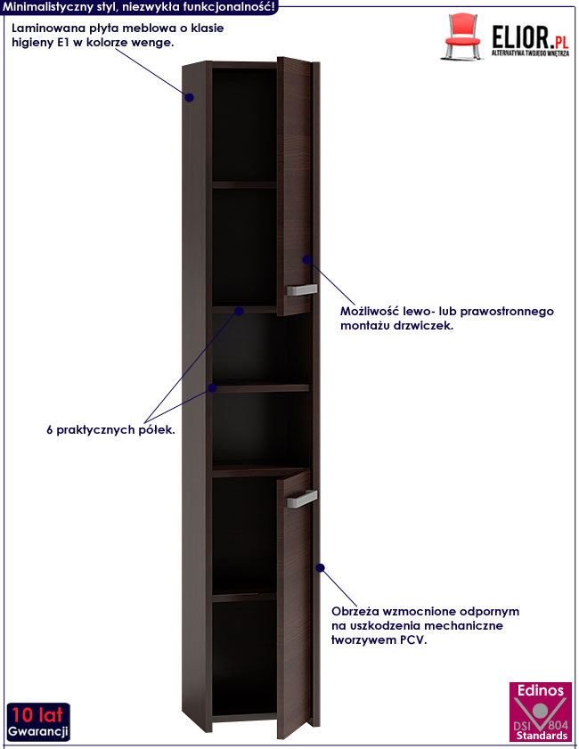 Szafka do łazienki z 6 półkami wenge Boleris 2X