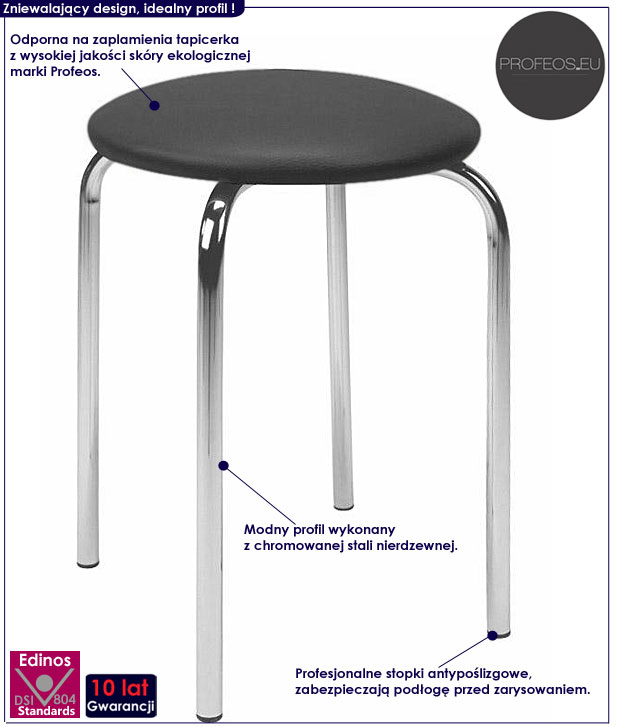 taboret tapicerowany czarny okrągły