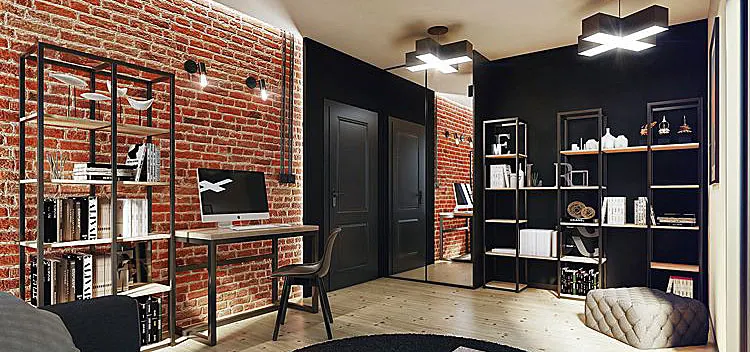 Salon urządzony w stylu industrialnym