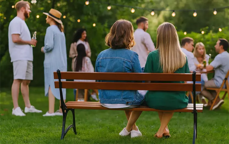 Drewniana ławka na garden party 