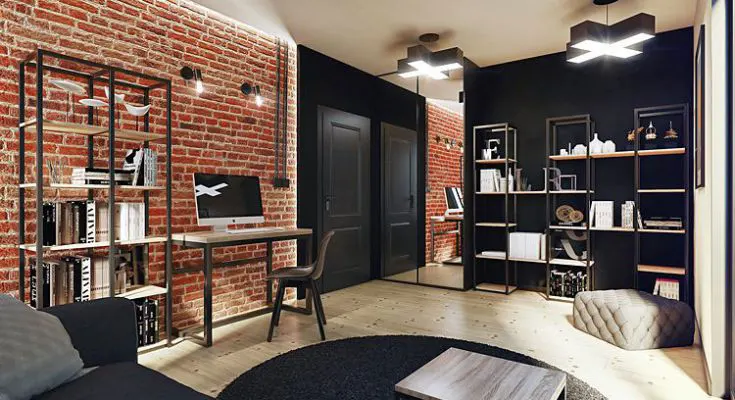 Loftowe meble w salonie industrialnym 